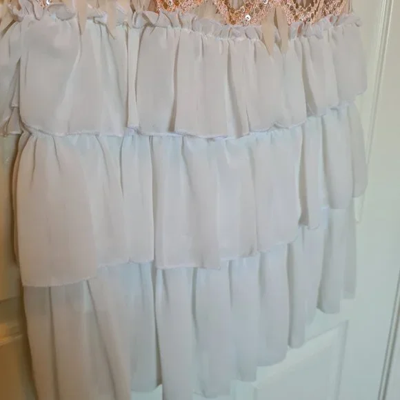 Imported Turkish Party21 Silk Ruffle Knee Length Dress w/Multi Shimmer Sequin 6 - Picture 5 of 17